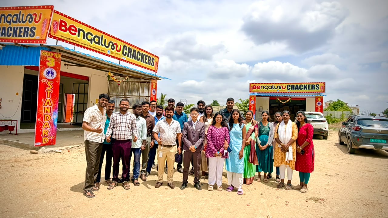 Bangalore Crackers team gathered outside the new Kagganur store