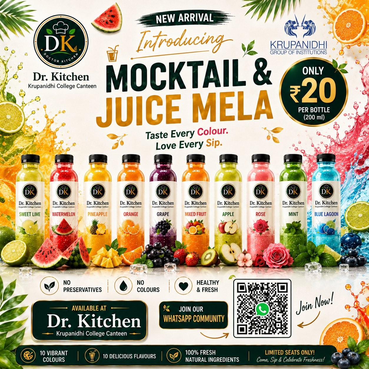Mocktail & Juice Mela — ten fresh fruit-based flavours at ₹20 per bottle